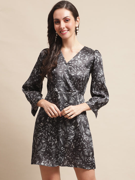 Black Floral Printed Satin Dress For Women Claura Designs Pvt. Ltd. Ethic dress Black, Dresses, Ethnic, Floral, Party wear, Printed, Satin, Silk, Western, Women
