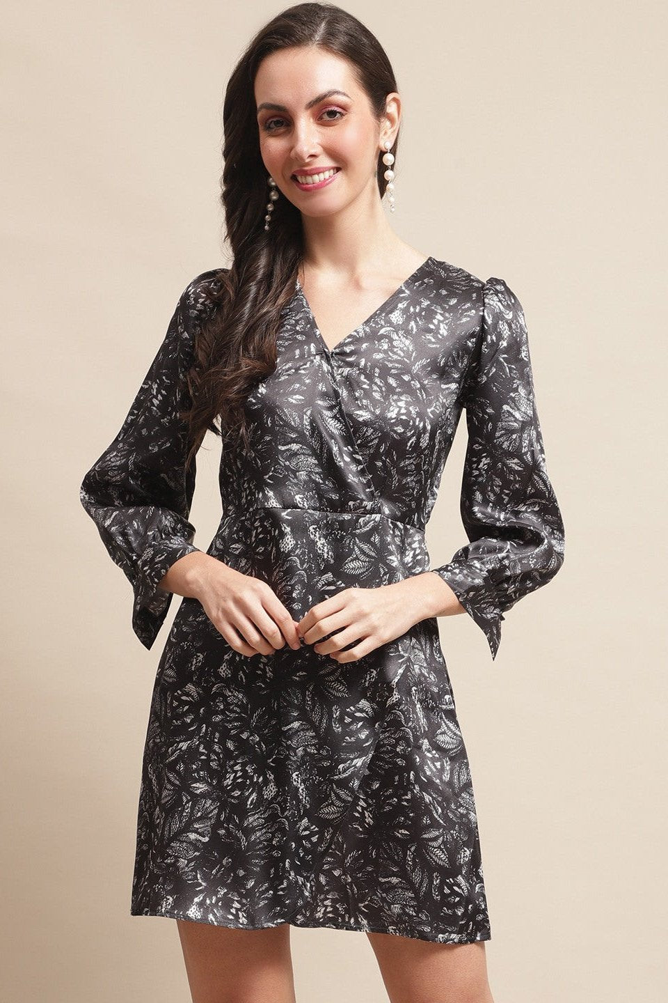 Black Floral Printed Satin Dress For Women Claura Designs Pvt. Ltd. Ethic dress Black, Dresses, Ethnic, Floral, Party wear, Printed, Satin, Silk, Western, Women