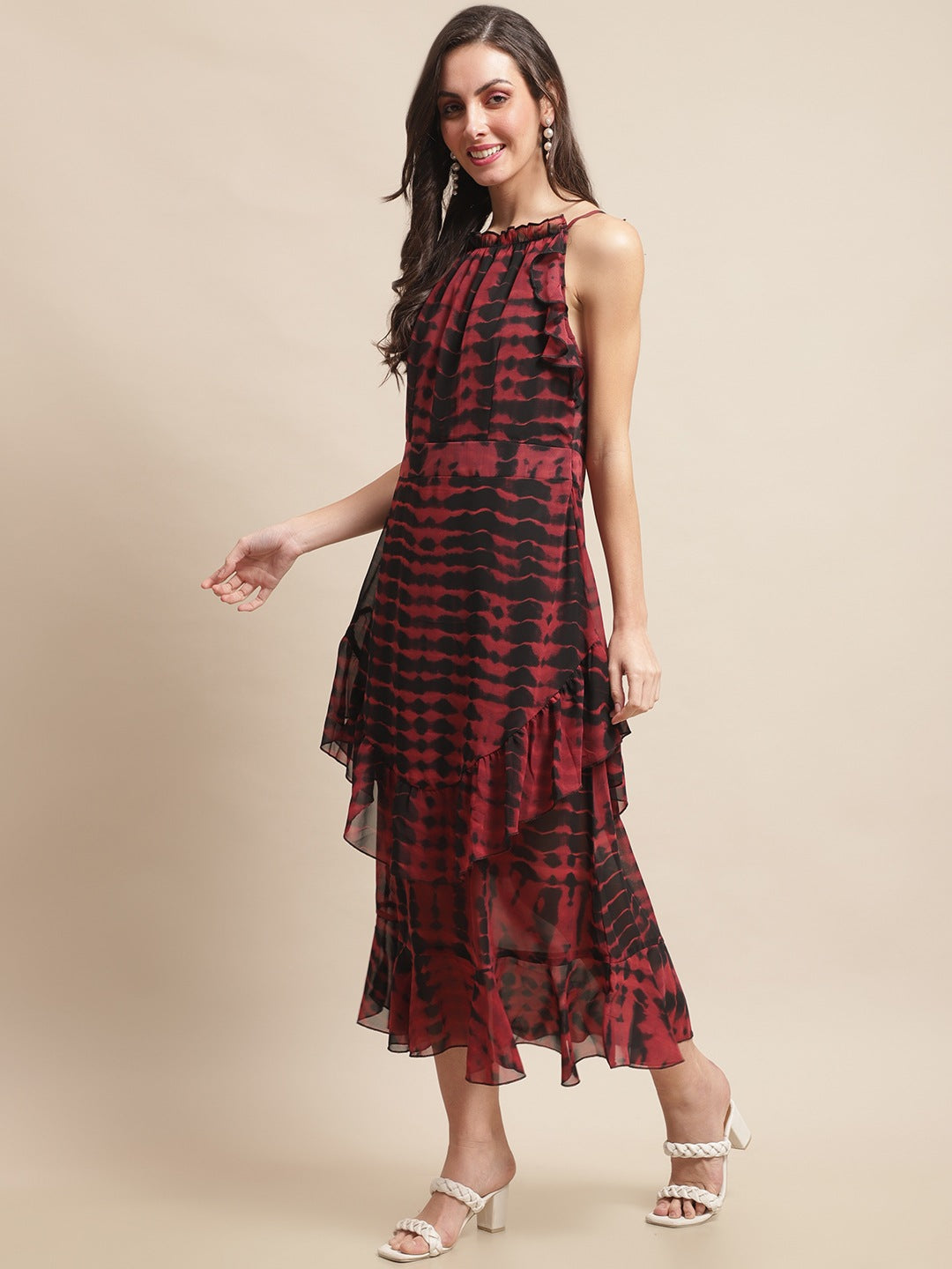 Maroon Color Abstract Printed Georgette Dress For Women Claura Designs Pvt. Ltd. Ethic dress Abstract, black, Dresses, Georgette, Maroon, Printed