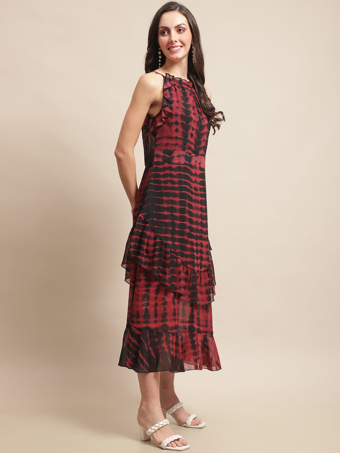 Maroon Color Abstract Printed Georgette Dress For Women Claura Designs Pvt. Ltd. Ethic dress Abstract, black, Dresses, Georgette, Maroon, Printed