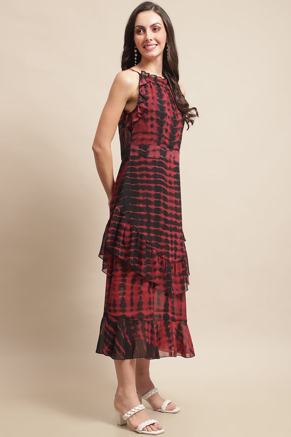 Maroon Color Abstract Printed Georgette Dress For Women Claura Designs Pvt. Ltd. Ethic dress Abstract, black, Dresses, Georgette, Maroon, Printed