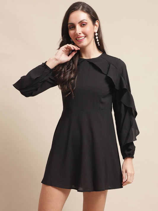 Black Solid Printed  Georgette Dress For Women Claura Designs Pvt. Ltd. Ethic dress Black, Dresses, Ethnic, Georgette, Party wear, Western