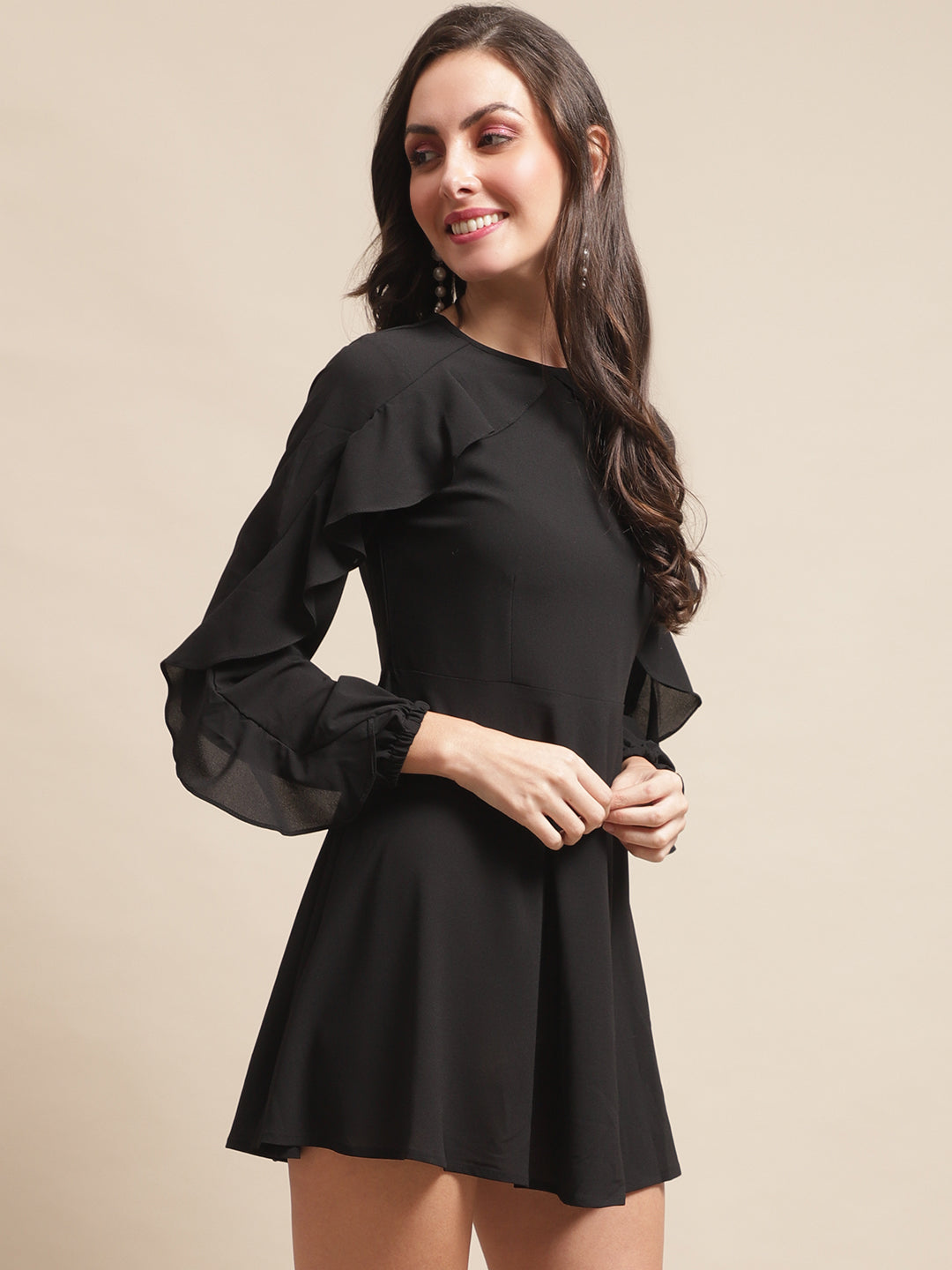 Black Solid Printed  Georgette Dress For Women Claura Designs Pvt. Ltd. Ethic dress Black, Dresses, Ethnic, Georgette, Party wear, Western