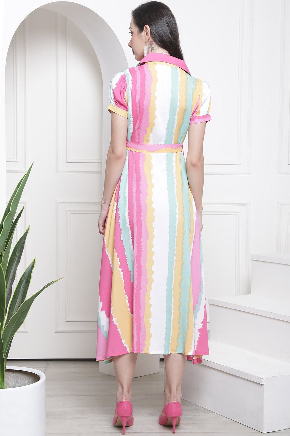 Pink Color Solid Printed Viscose Rayon  Maxi Dress For Women Claura Designs Pvt. Ltd. Ethic dress Dresses, Maxi Dress, Pink, Rayon, Short Sleeves, Solid Printed