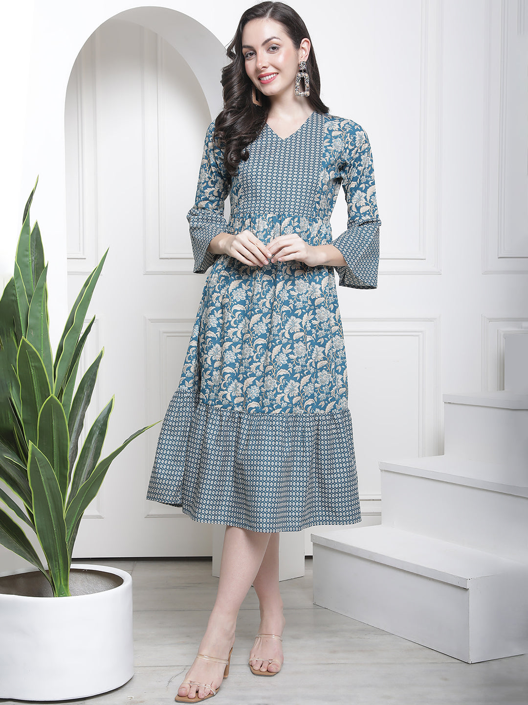 Blue Color Floral Printed Cotton Dress For Women Claura Designs Pvt. Ltd. Ethic dress Blue, Cotton, Dresses, Ethnic, Floral, Party wear, Western