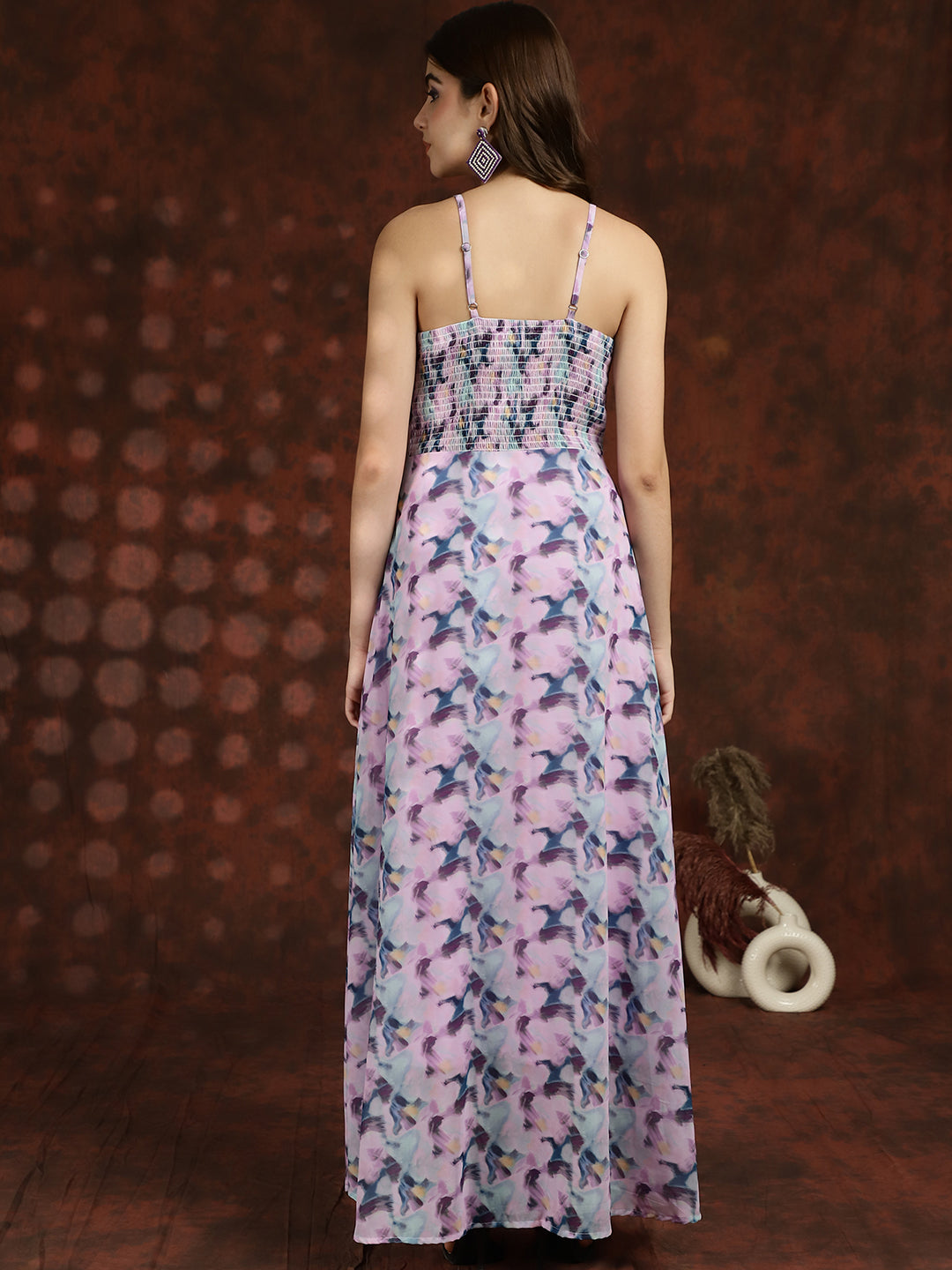 Purple Abstract Printed Georgette Sleeveless Maxi Dress Claura Designs Pvt. Ltd. Ethic dress Abstract, Dresses, Ethnic, Georgette, Party wear, Purple, Western