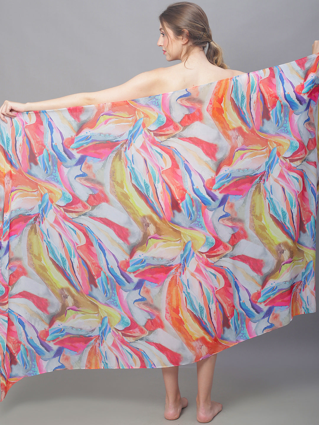 Multi Color Abstract Printed Georgette Coverup Beachwear Sarong For Woman Claura Designs Pvt. Ltd. Sarong Beachwear, Cover-up, Coverup, Free Size, georgette, multi color, Sarong, Swimwear