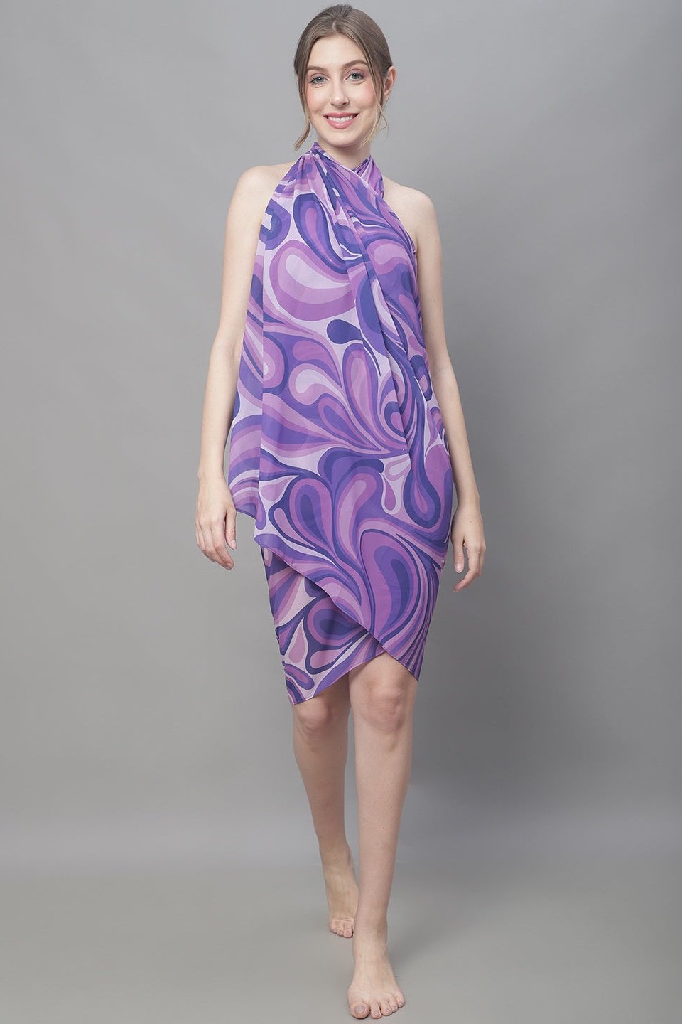 Purple Color Abstract Printed Georgette Coverup Beachwear Sarong For Woman Claura Designs Pvt. Ltd. Sarong Beachwear, Cover-up, Coverup, Free Size, georgette, Purple, Sarong, Swimwear