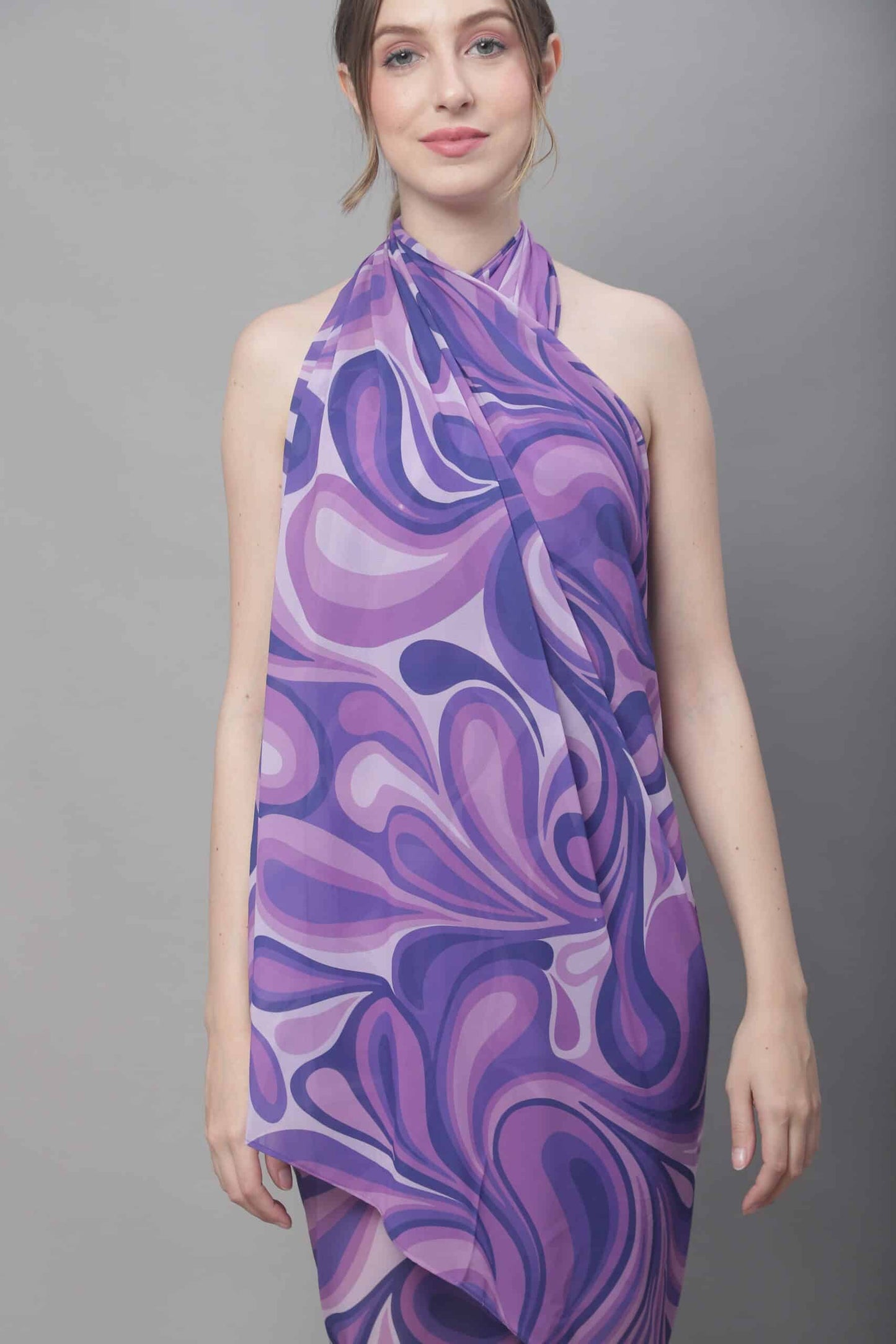 Purple Color Abstract Printed Georgette Coverup Beachwear Sarong For Woman Claura Designs Pvt. Ltd. Sarong Beachwear, Cover-up, Coverup, Free Size, georgette, Purple, Sarong, Swimwear