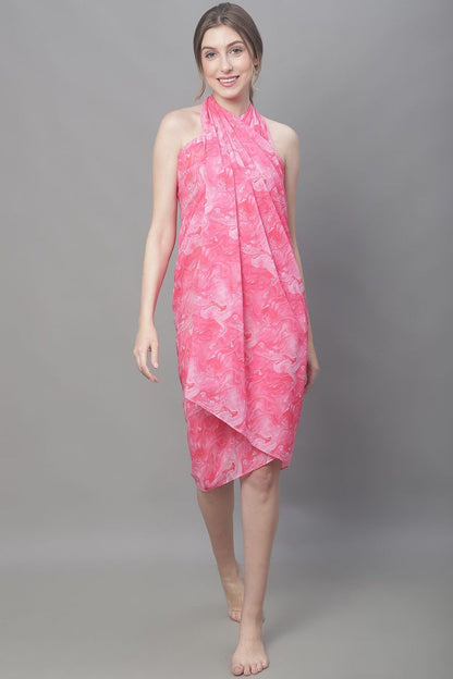 Pink Color Tie and Dye Printed Georgette Coverup Beachwear Sarong For Woman Claura Designs Pvt. Ltd. Sarong Beachwear, Cover-up, Coverup, Free Size, georgette, Pink, Sarong, Swimwear