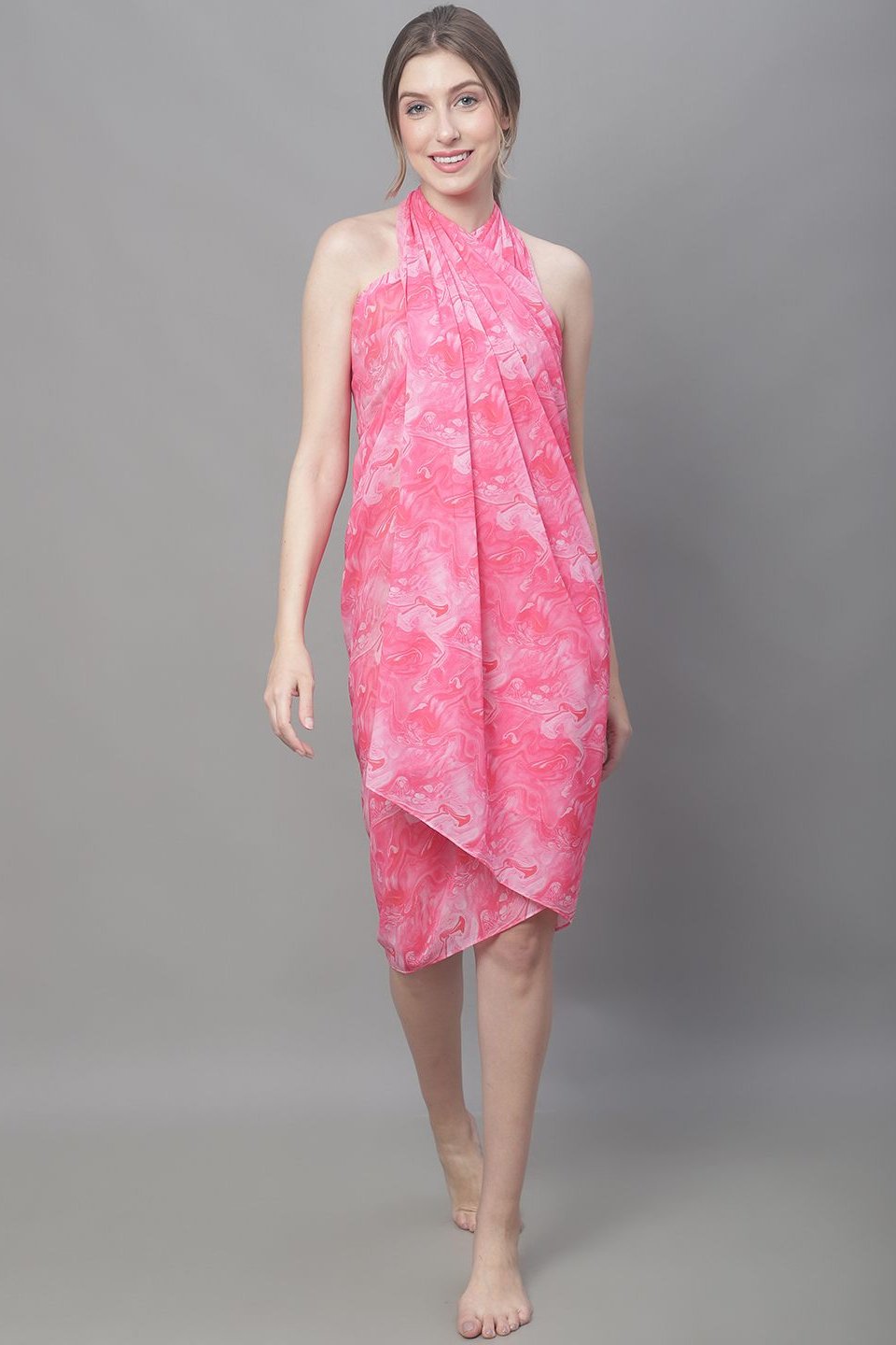 Pink Color Tie and Dye Printed Georgette Coverup Beachwear Sarong For Woman Claura Designs Pvt. Ltd. Sarong Beachwear, Cover-up, Coverup, Free Size, georgette, Pink, Sarong, Swimwear